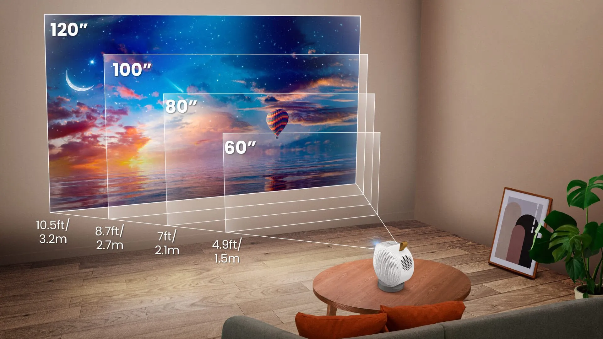 up to 120 inch screen
